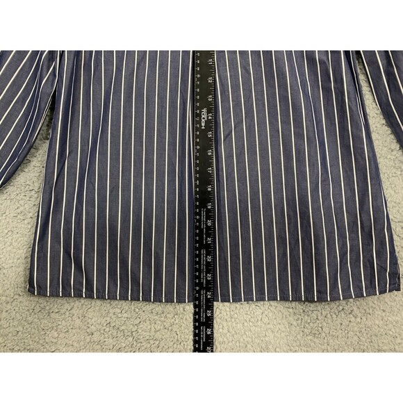 Tommy Hilfiger PM Blue & White Striped Deep V-Neck Half-Zip Long Sleeve Shirt - Picture 12 of 15